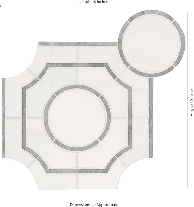 MSI Bianco Dolomite 10 in. x 10 in. Regency Polished Marble Tile for Kitchen Backsplash, Floor Tile, Wall Tile for Bathroom, Shower Wall Tile, Mesh Mounted Mosaic Tile