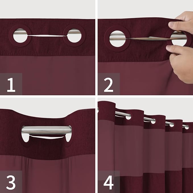 eachope No Hook Fabric Shower Curtain Set with Snap-in Liner,71x80 Lavender | Linen Texture,230GSM Thick Fabric,Hotel Luxury Decor,Mesh Window,Bottom magnetic ,Waterproof & Machine Washable,for Bathroom