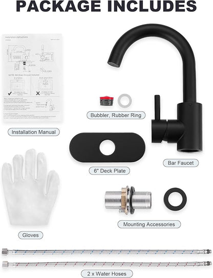 Modern Bar Sink Faucet, Single Handle Bathroom Kitchen Sink Faucet, 1 Hole Wet Bar Sink Faucet with 360°Swivel Spout for bar RV Laundry Farmhouse, Matte Black
