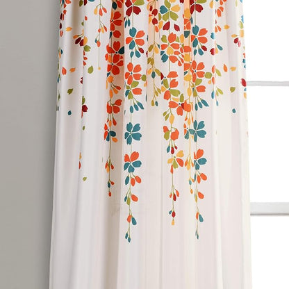 Lush Decor Weeping Flower Light Filtering Window Curtain Panels, Pair, 52"W x 95"L + 2" Header, Turquoise & Tangerine - Charming Modern Floral Curtains for Living Room, Dining Room, & Bedroom