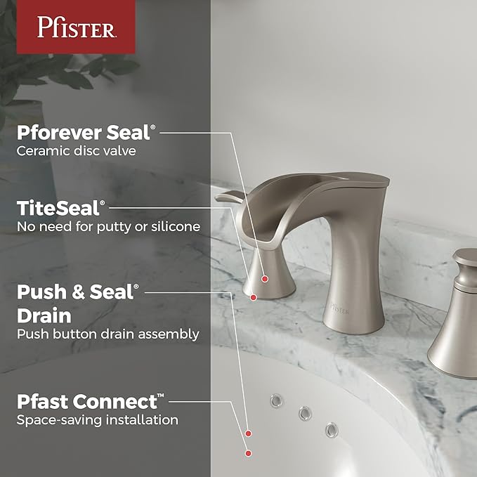 Pfister Jaida Bathroom Sink Faucet, 8-Inch Widespread, 2-Handle, 3-Hole, Spot Defense Brushed Nickel Finish, LF049JDGS