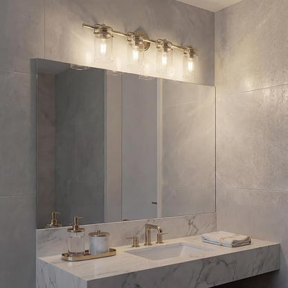 Kichler Brinley 4 Light Vanity Light with Clear Glass in Champagne Bronze, (32.5" W x 10.25" H), 45690CPZ