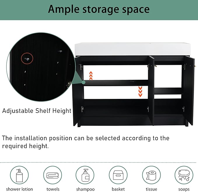 48 Inch Freestanding Bathroom Vanity,48" Bathroom Vanity with Sink,Modern Single Sink Bathroom Vanity Combo,Black Floor Stand Cabinet Set