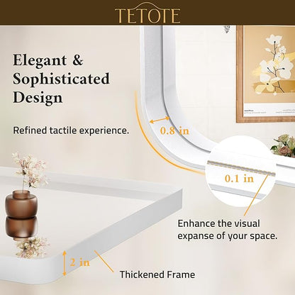 TETOTE 24 x 36 White Frame Mirror for Bathroom Brushed Metal Frame Wall Mounted Rectangle Mirror for Vanity with Sandy Textured Surface(Horizontal/Vertical)