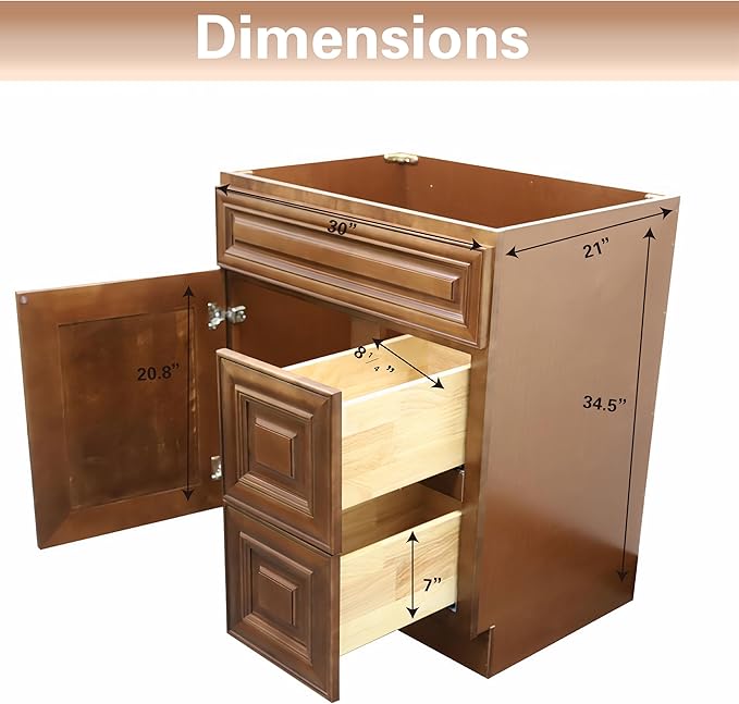 30" Shaker Bathroom Vanity Sink Base with Drawers (Ready-to-Assemble) (Maple Walnut Vanity Base)