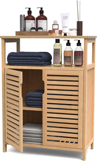 Bathroom Storage Cabinet, Freestanding Floor Cabinet with 2 Doors and Top Shelf for Kitchen, Entryway, Living Room
