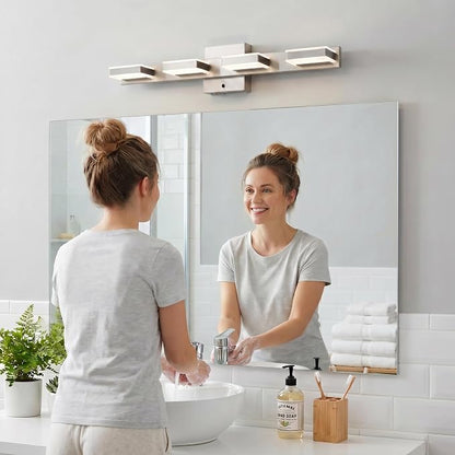 mirrea 24" 4 Light 3CCT LED Brushed Nickel Bathroom Vanity Light Fixture | Over Mirror,Bathroom lighting,3000K/4000K/5000K ,Dimmable,Rust-resistant,Moisture-resistant,Acrylic shade,Wall Mount
