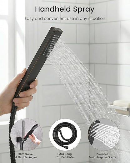 Homevacious Shower System Oil Rubbed Bronze Rainfall Shower Head Faucet And Handle Set 10 Inch with Handheld Spray Mixer Wall Mounted Bathroom Combo Set Rough-in Valve Body Trim Included