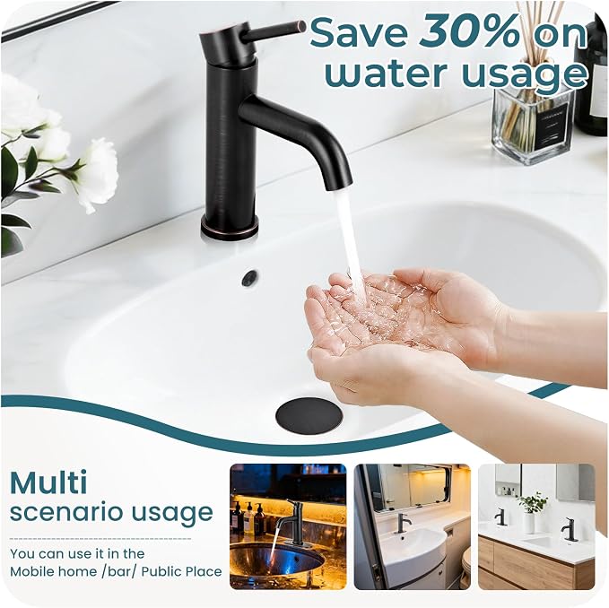 Bronze Bathroom Faucet Single Handle Bathroom Sink Faucet | with Pop-up Drain & Deck,Supply Hoses,Stainless Steel Bathroom Sink Faucet 1/3 Hole,Water-saving aerator,Fits home,RV