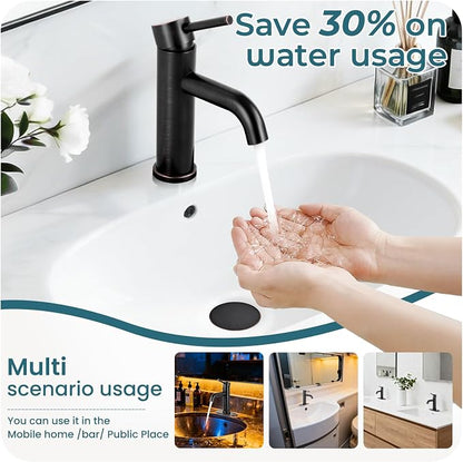 Bronze Bathroom Faucet Single Handle Bathroom Sink Faucet | with Pop-up Drain & Deck,Supply Hoses,Stainless Steel Bathroom Sink Faucet 1/3 Hole,Water-saving aerator,Fits home,RV
