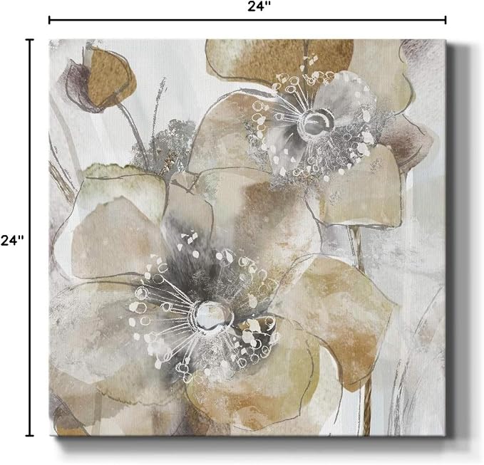 Renditions Gallery Taupe Spring Poppy Wall Art, Premium Gallery Wrapped Canvas Decor, Ready to Hang, 24 in H x 24 in W, Made in America Print (AZS-WC15-18276-R-2424-MK)