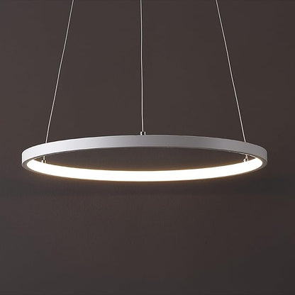 JONATHAN Y 15.75" Matte White Modern Integrated LED Pendant Light, Dimmable Round Hoop Chandelier for Kitchen Island, Dining Room, Adjustable Height Metal Hanging Light (JYL7202I)