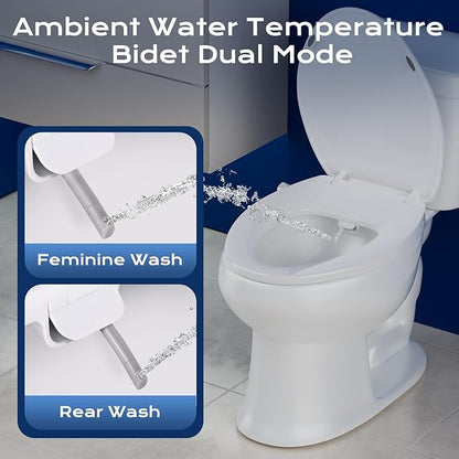 Elongated Heated Toilet Seat with Night Light, Three Temperature Settings Heated Seat,70 in Power Cord, Fit Elongated Toilet, Cold Water Bidet Function Toilet Seat With Slow Close