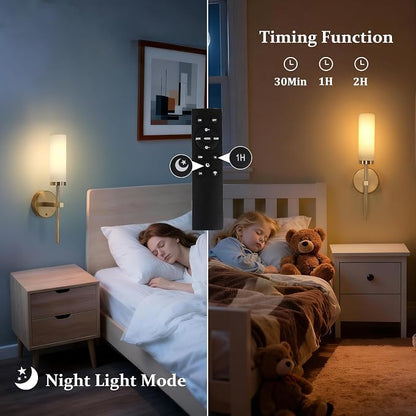 Shenmoyl Battery Operated Wall Sconces Set of 2, Gold Rechargeable Wall Lighting Fixtures, Dimmable Wall Lights with Remote & Opal Glass Shade for Living Room, Bathroom,Bedroom