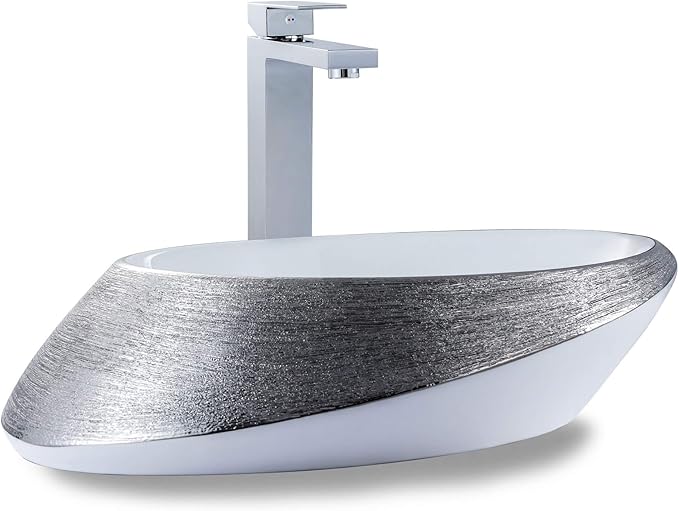 Fine Fixtures Luxury Brushed Silver 20 x 15 Inch Bathroom Sink - Elegant Vessel Sink for Modern Bathrooms, Premium Bathroom Sinks Design for a Sophisticated Touch, Ideal for Home Renovations