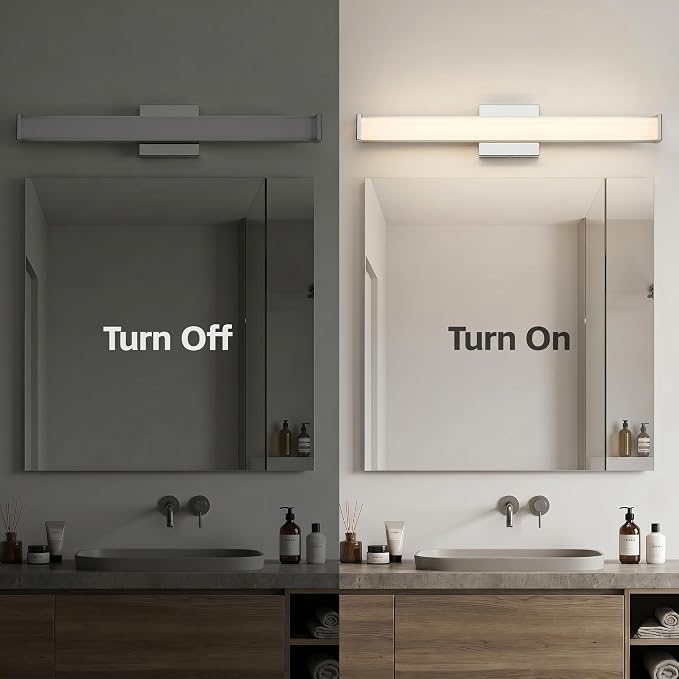 URSOLA 24" Modern LED Bathroom Light Fixtures, Chrome 3CCT Dimmable Bathroom Vanity Light Over Mirror, Bathroom Vanity Bath Bar Lights with Double Layer Acrylic Shade