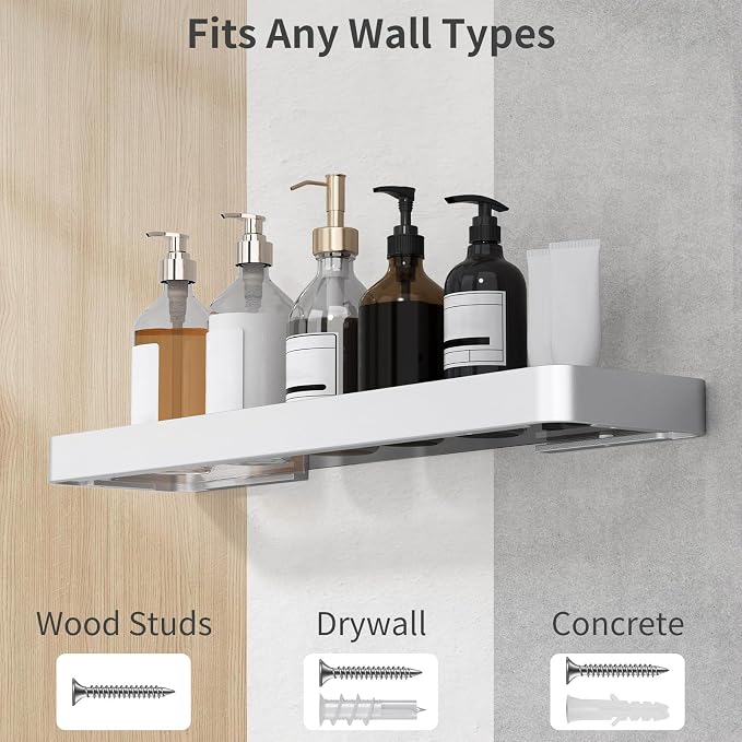 20 Inch Long Floating Shelf, Clear Tempered Glass Wall Shelf with Matte Silver Aluminum Frame - Spacious and Stylish Storage for Your Home