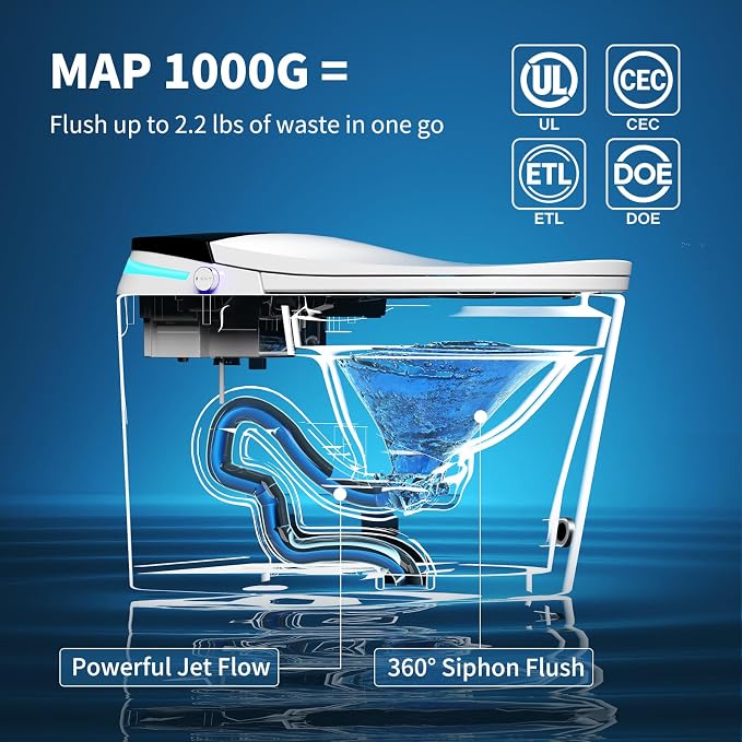 Smart Toilet with Bidet Built in, 360° Siphon Auto Flush & Automatic Lid, One Piece Toilet for Bathrooms with LED Display, Heated Seat, Warm Water, Dryer, Foam Shield, Night Light, 12" Rough-in