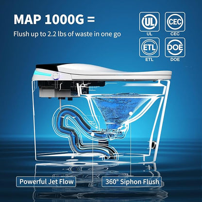 Smart Toilet with Bidet Built in, 360° Siphon Auto Flush & Automatic Lid, One Piece Toilet for Bathrooms with LED Display, Heated Seat, Warm Water, Dryer, Foam Shield, Night Light, 12" Rough-in