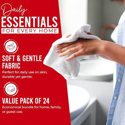 DAN RIVER 24 Pack Cotton Wash Cloths Set for Showering [12x12] Red | Lighter Weight, Quick to Dry, Super Soft & Absorbent Face Towels, Hotel Quality, Perfect for Bathroom, Gym, Spa