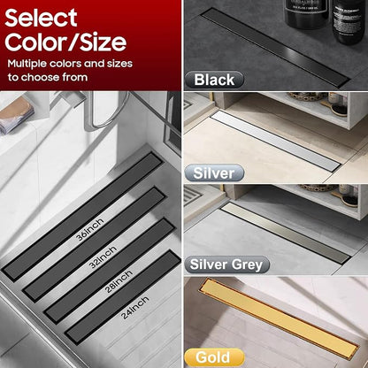 DLONE® Linear Shower Drain - 28 Inch Matte Black, with Tile Insert Pane | AISI 304 Stainless Steel Linear Drain, Rectangle Shower Floor Drain, with Adjustable Feet, Fits Bathroom & Balcony etc