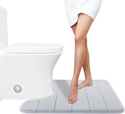 Yimobra Memory Foam Toilet Bath Mat U-Shaped, Commode Contour Rug, Soft and Comfortable, Super Water Absorbent, Non-Slip, Thick, Machine Wash Bathroom Commode Contour Rug, 24 X 20 Inches, Silver