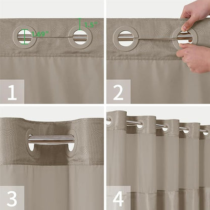 eachope No Hook Boho Arch Shower Curtain with Snap-in Liner Set,71x74,Tan | 230GSM Thick Fabric,Easy to Install,Sheer Window,Magnetic Weighted Hem,Waterproof & Machine Washable,for Bathroom,Hotel