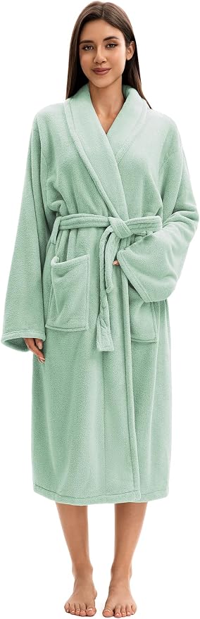Soft Robe For Women，Warm Plush Bath Robes Female，Spa Towel After Shower Lightweight Long Bathrobe
