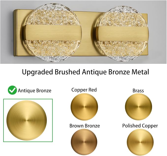Luxury Brushed Gold Bathroom Vanity Light with High CRI 90+ LED for True Colors, 10W 6000K Cool White Modern Bathroom Lights Fixture Over Mirror for Makeup & Shaving