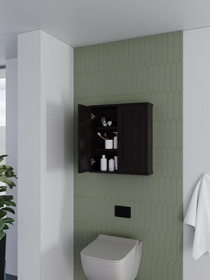 Waterproof WPC Wall-Mounted Bathroom Wall Cabinet Over The Toilet Storage Cabinet with Adjustable Shelves, Medicine Cabinet for Bathroom (Black)