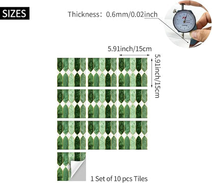 funlife Holographic Emerald Art Deco Peel and Stick Backsplash Self-Adhesive PVC Wall Tiles Easy DIY with Tools for Kitchen Bathroom and Laundry Room 5.9"x5.9"x10-Sheet Pointed Arch Marble