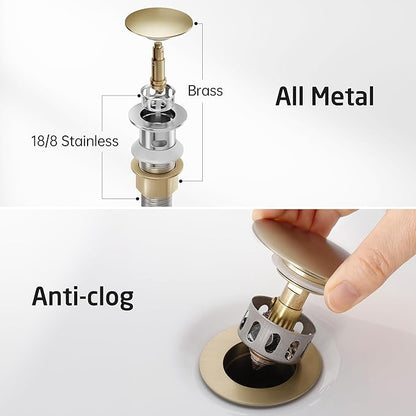 KES Gold Bathroom Faucet 3 Hole with Metal Pop Up Drain w/Overflow, 8-inch Widespread Brushed Gold Sink Faucet for Bathroom Vanity 2 Handle, cUPC Supply Line Included, L4350LFF12-BZ-C1