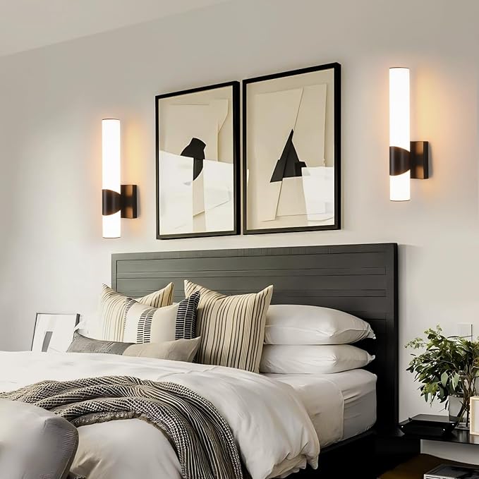 Black Wall Sconce 5CCT Dimmable Bathroom Sconce with Acrylic Shade LED 15 inch Hardwired Wall Light Fixtures for Bathroom Living Room Bedroom Hallway