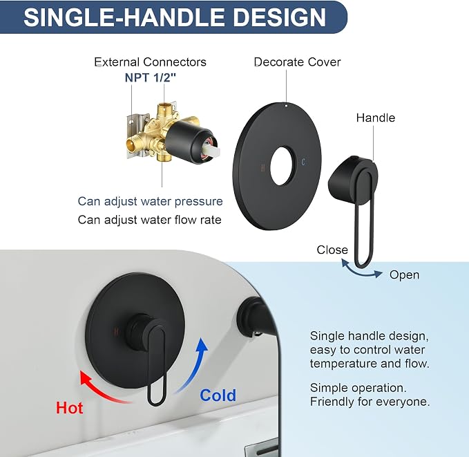 Taplong Black Bathtub Shower Faucet Set with slide bar Shower System with Tub Spout,8 Setting Handheld with ON/OFF Pause Switch, Tub Shower Faucet Kit for Bathroom-TP049B
