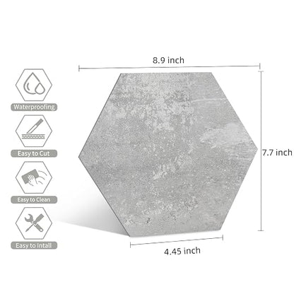 W&S 1-Sheet Light Gray Hexagon Peel and Stick Floor Tile, Faux Stone Peel and Stick Backaplash Tile for Wall, Self Adhesive Flooring DIY for Bathroom, Kitchen, Living Room, RV