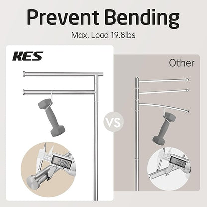 KES Standing Towel Racks for Bathroom Floor, Freestanding Swivel Standing 2 Arms Bath Towel Racks with Weighted Marble Base, SUS304 Stainless Steel Brushed Finish, BTH219S2-2