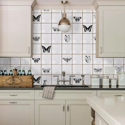 Alwayspon Vinyl Sticker Peel and Stick, Self-Adhesive Wall Tile Transfers Backsplash Sticker Decal for Kitchen Bathroom, 6x6inch/15x15cm 30Pcs, Butterfly T036