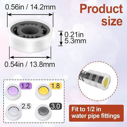 4pcs Shower Head Flow Restrictor, 1.5/1.8/2.5/3.0 GPM | Shower Head Water Saver, Plastic, 0.56 0.54 0.21 in, Universal Size, 14mm Connector