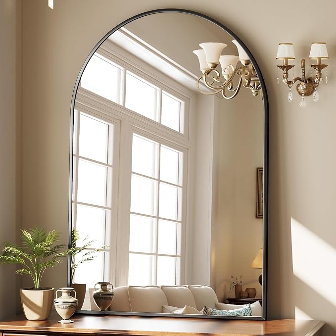 HARRITPURE Arched Bathroom Mirror 30"x48" Black Large Wall Mounted Mirror | Vanity Aluminum Alloy Frame Arch Wall Mirror for Living Room, Bedroom, Entryway