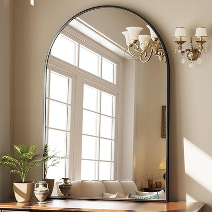 HARRITPURE Arched Bathroom Mirror 30"x48" Black Large Wall Mounted Mirror | Vanity Aluminum Alloy Frame Arch Wall Mirror for Living Room, Bedroom, Entryway