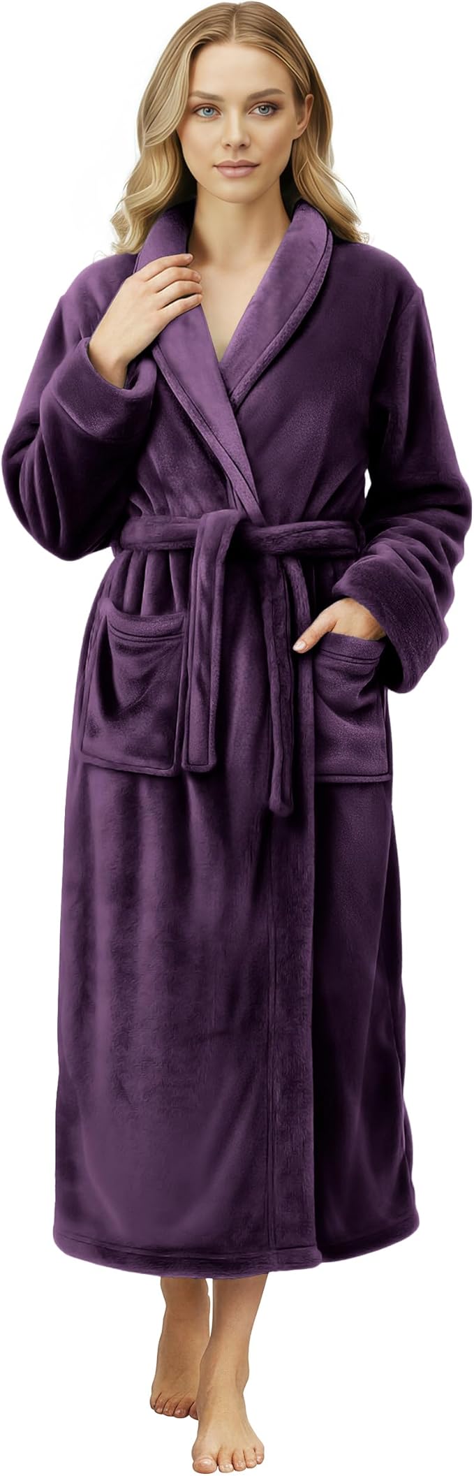NY Threads Women's Fleece Shawl Collar Bathrobe Plush Long Spa Robe, Medium