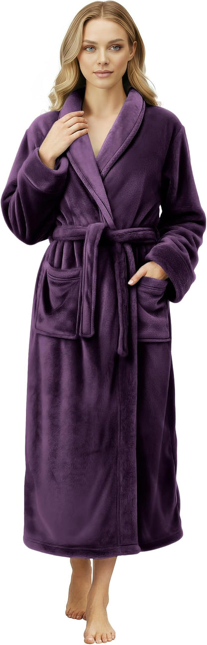 NY Threads Women's Fleece Shawl Collar Bathrobe Plush Long Spa Robe, Medium
