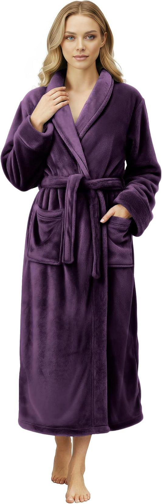 NY Threads Women's Fleece Shawl Collar Bathrobe Plush Long Spa Robe, Medium
