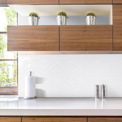 STICKGOO Herringbone Peel and Stick Backsplash, Pure White, 10 Sheets | 12.6 x 9.7 in, Thicker Rectangular Vinyl Stick-On Wall Tiles, Easy Alignment, Waterproof, Easy to Clean, Kitchen/Bathroom