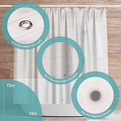 BigFoot Shower Curtain – 36 x 72 PEVA Premium Shower Curtain with Rustproof Metal Grommet and 2 Magnetic Weights – Odor Free and Compatible with Standard Showers, Clear