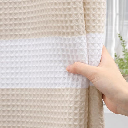 Beige Shower Curtain Cotton Waffle Stripe Shower Curtains for Bathroom 36"x72"