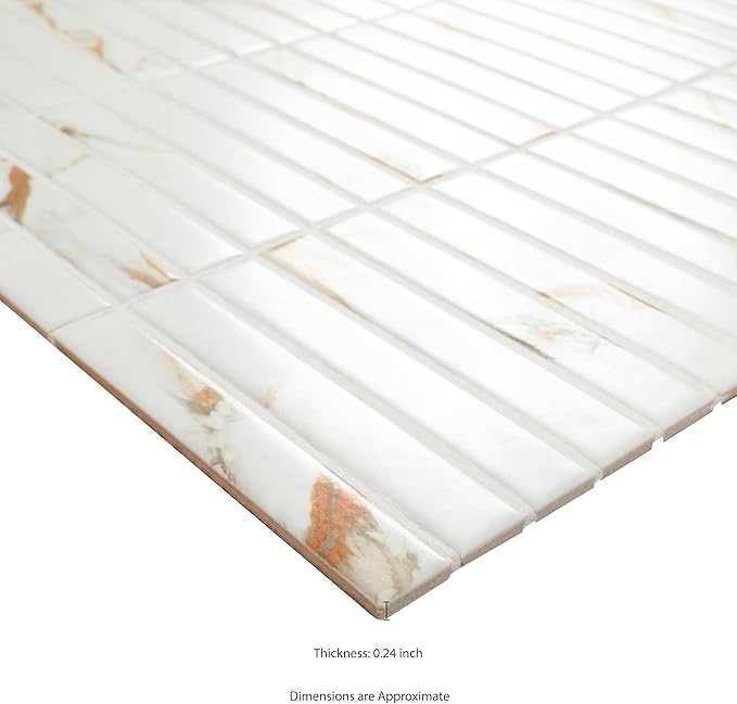 MSI Calacatta Gold Stack Pattern Matte Porcelain Mosaic Floor and Wall Tile for Bathroom, Kitchen Backsplash, Accent Wall Tile, Sample