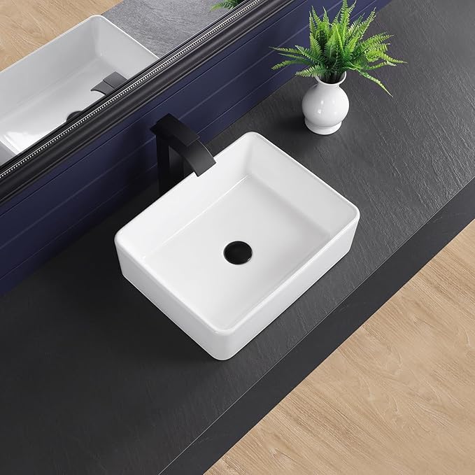 Vessel Sink 19"x15" Rectangular Bathroom Sink Modern White Porcelain Ceramic Above Counter Drop-in Vanity Sink for Bathrooms Art Basin