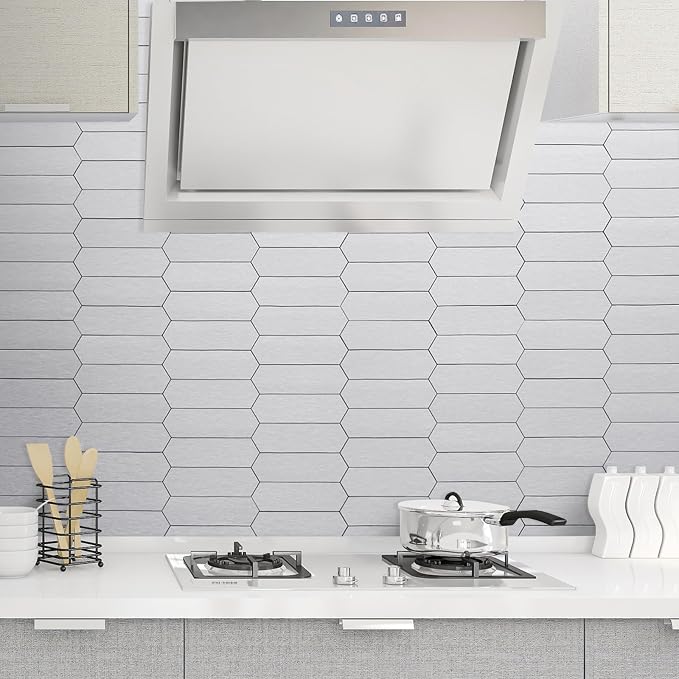 DICOFUN 1 Sheet Brushed Metal Long Hexagon Peel and Stick Backsplash, 12"x12" PVC Stick on Backsplash Wall Tiles for Kitchen and Bathroom