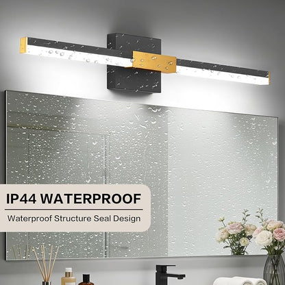 SOLFART Vanity Lights for Bathroom Dimmable: Black and Gold 24-Inch Built-in Step Dimming Bathroom Light Fixtures Over Mirror ETL IP44